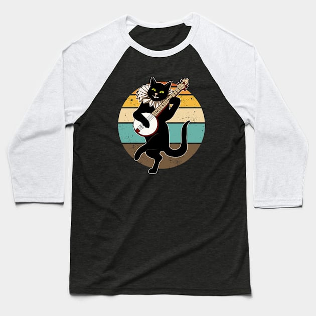 Vintage Cat Playing Banjo Baseball T-Shirt by valentinahramov